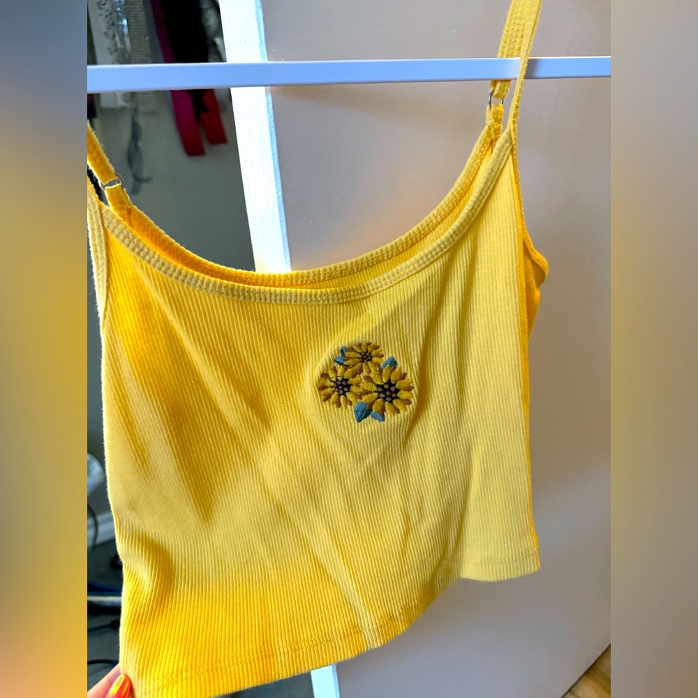 Yellow Embroidered Flower Hollister Baby Cami Top